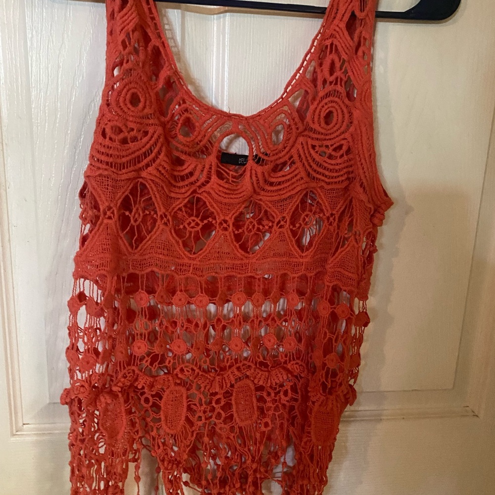 Vibrant Orange Crochet Cut Out Tank Top